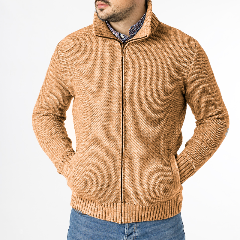 Jersey chaqueta con cremallera - Camel