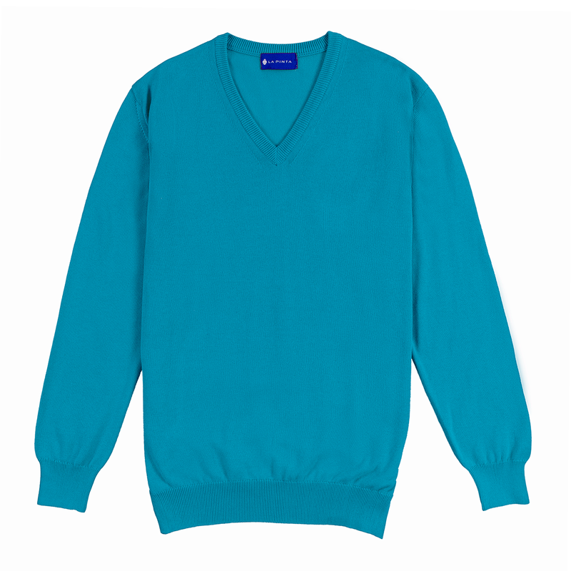 Jersey de algodón cuello pico (Azul)