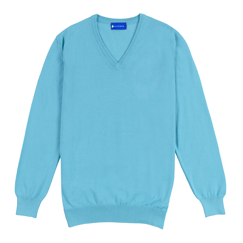 Jersey de algodón cuello pico (Azul Celeste)