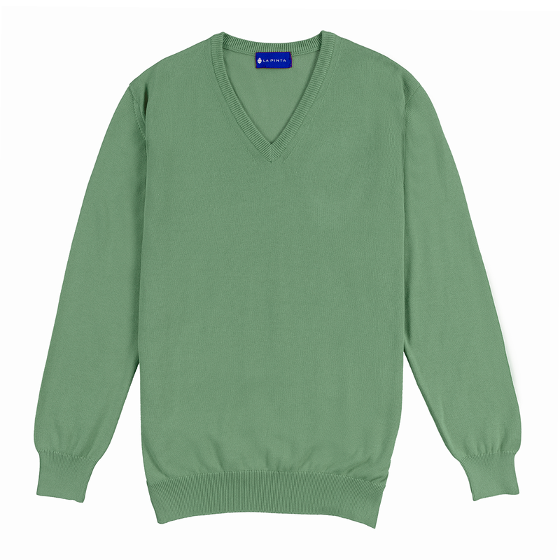 Jersey de algodón cuello pico (Verde)