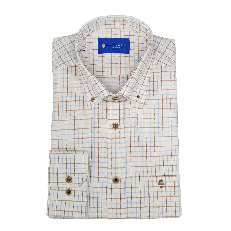 Camisa Celda Pequeña Bicolor (Azul celeste / Marrón)