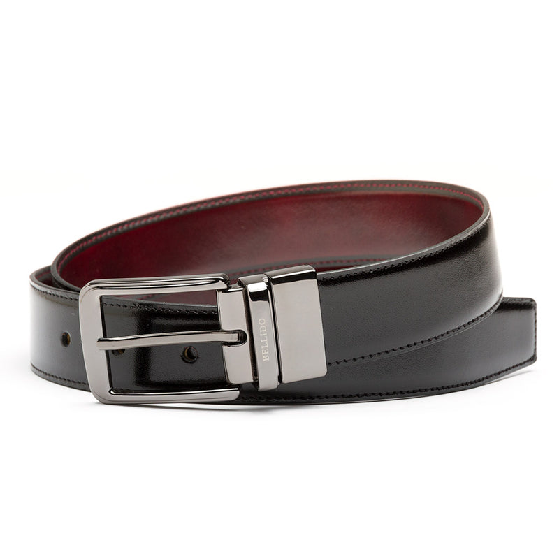 Cinturón Clásico Reversible Piel 436 (Negro / Burdeos)