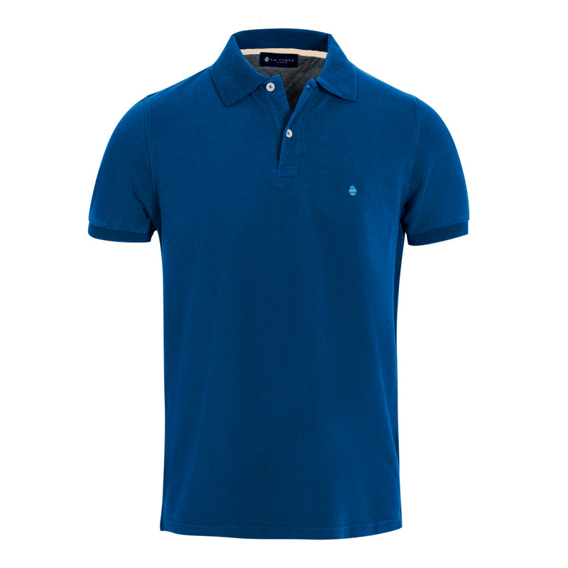 Polo liso piqué algodón (Azul)